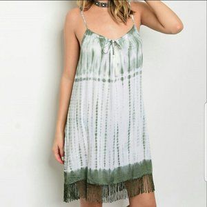 New Green Tye Dye Fringe Dress